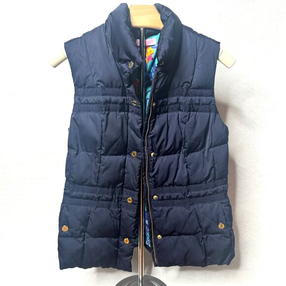 Lilly Pulitzer Isabelle Midnight Navy Down Vest Blue Iris Mai Tai Lining Size S - Picture 5 of 13